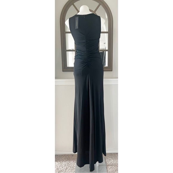 Donna Karan New York Social Occasion V-Neck Ruched Gown in Black Size 6 NWT $495